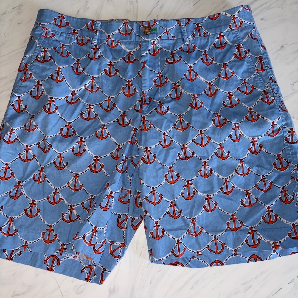Lilly Pulitzer mens anchors away flat front chino shorts 34 Fitz cotton